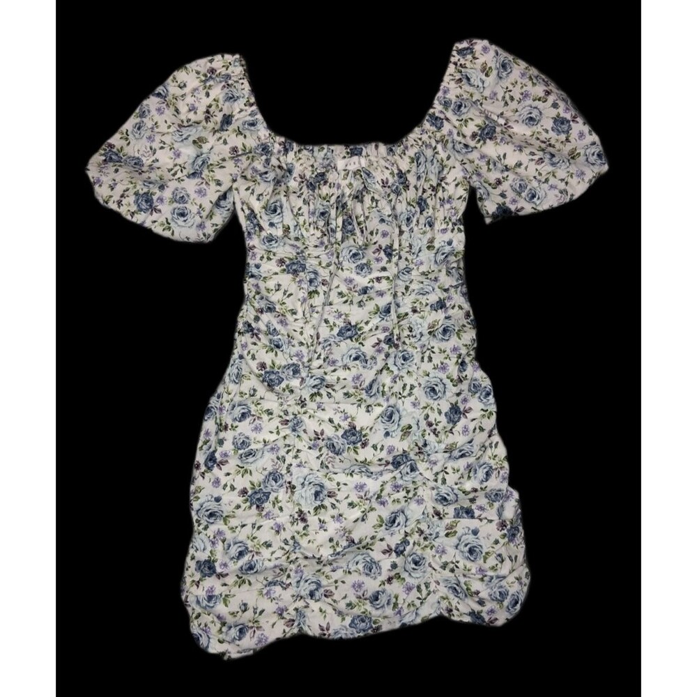 Mable Milkmaid Puffed Sleeve Ruched Mini Dress S Ditsy Floral Cottagecore Boho